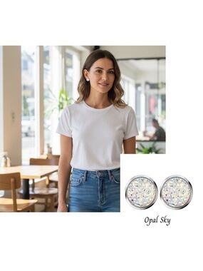 Tucson Gem & Minerals Opal Sky Druzy Stud Earrings 10mm NWT